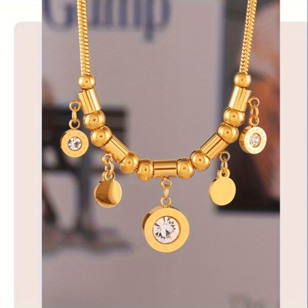 Versatile Round Zircon Pendant Necklace, Titanium Steel Chain, Minimalist Vintage Choker for Women, 18K Golden-Plated, High-End Design, Perfect for Layering, Elegant Statement Necklace, Durable & Anti-Fade